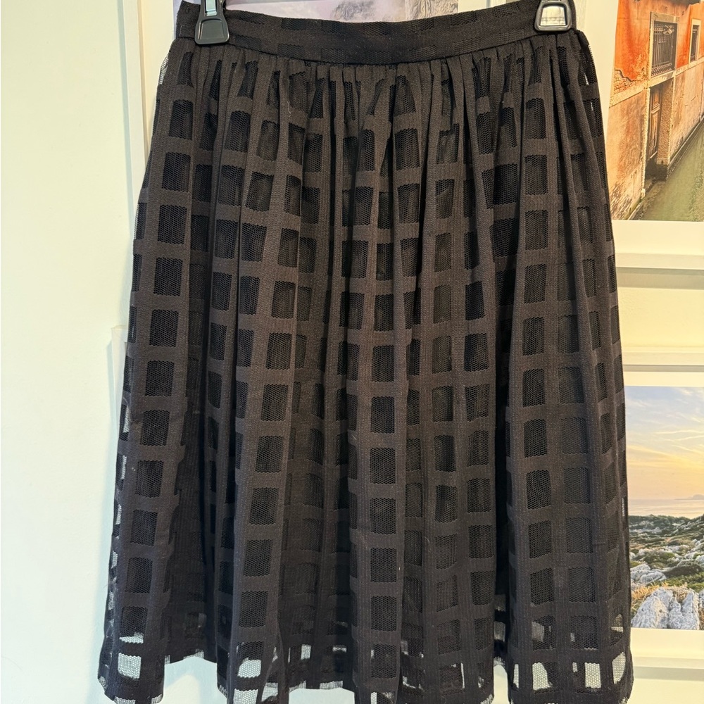 Trina Turk Black Grid A-Line Skirt